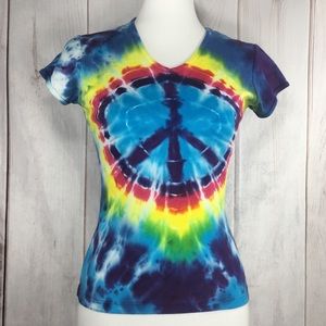 Tie Dye Peace Sign Rainbow Sz Medium Womens Blue